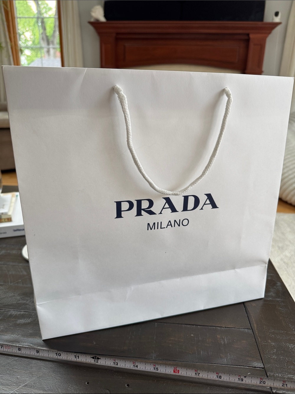 Prada White Shopping Bag with Navy Logo